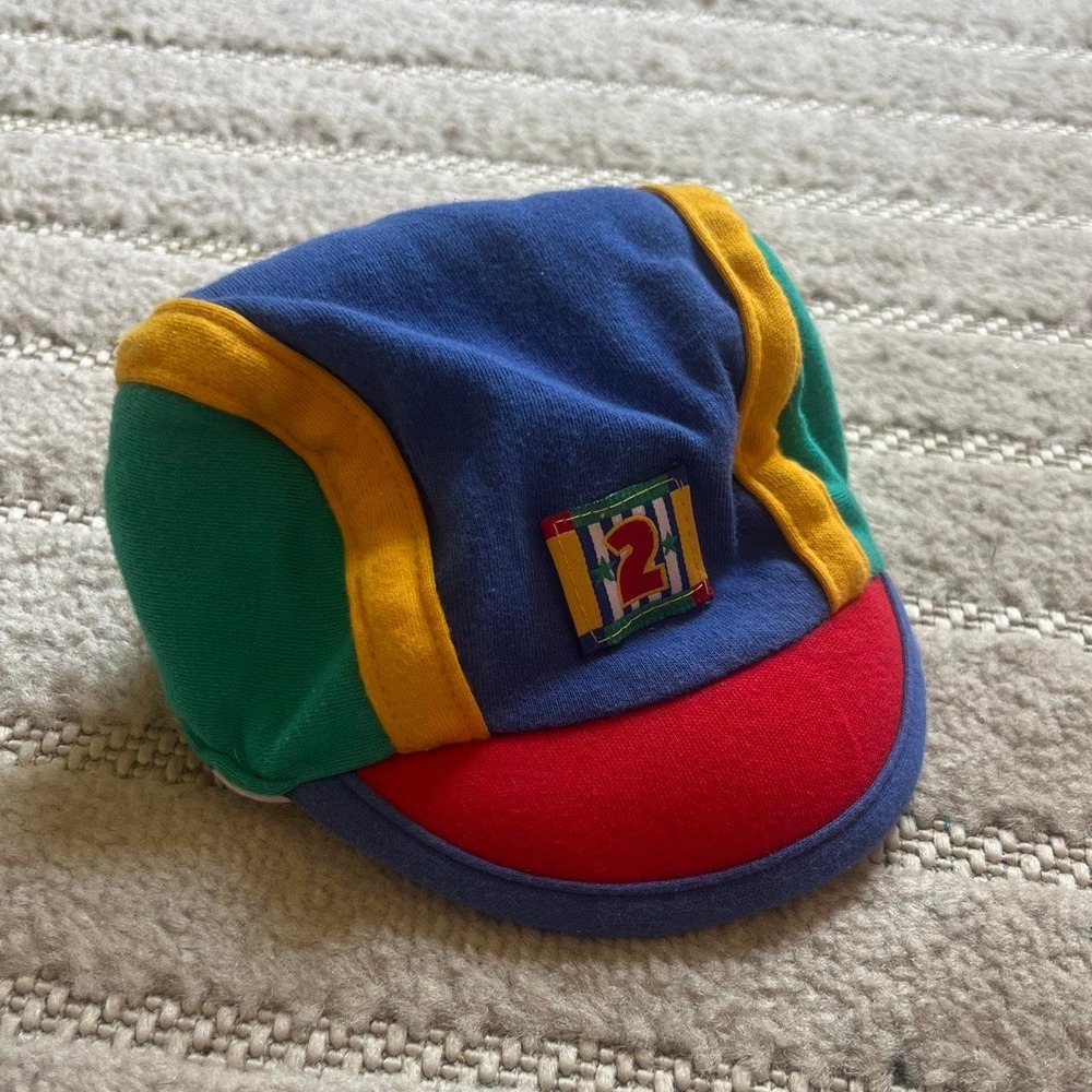 VTG Color Block striped baby hat Convertible Retro Kidcore Summer Vacation